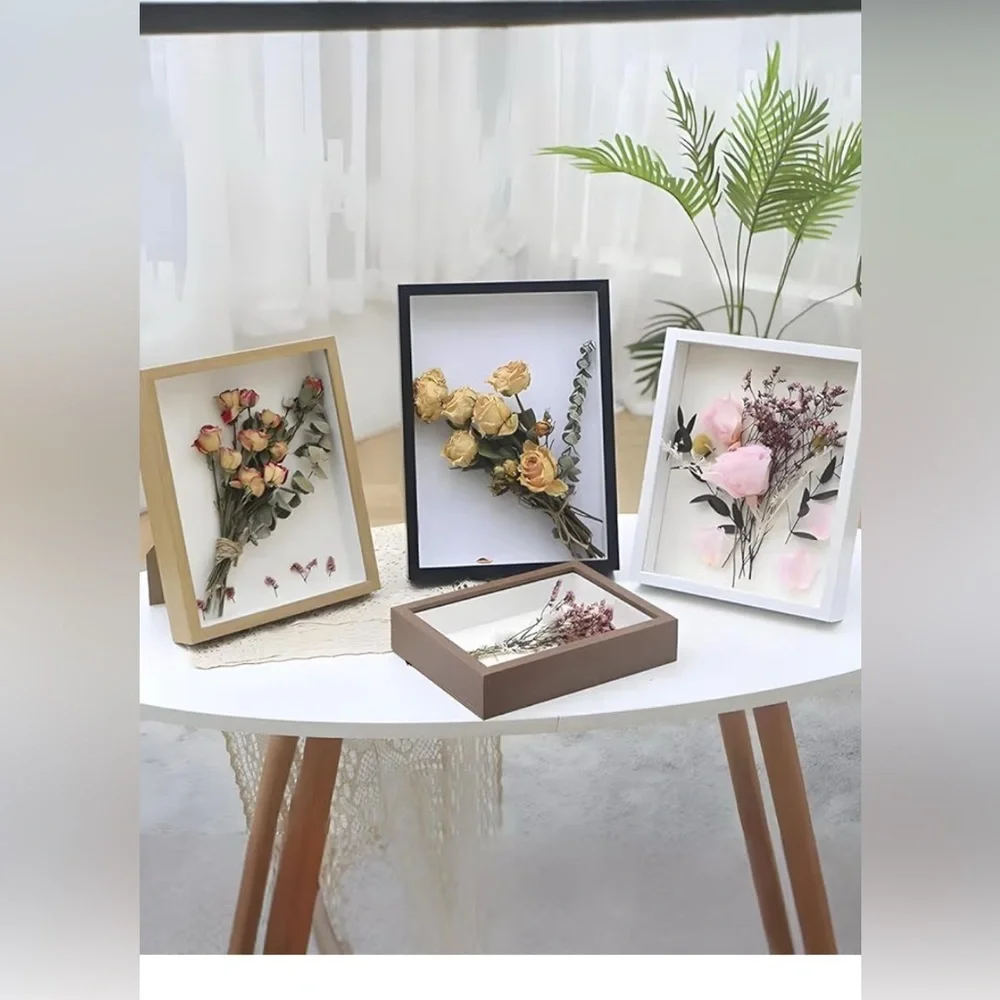 NEW- Set of TWO EMPTY Frames Photos or Dried Flower Shadow Box  white Frames